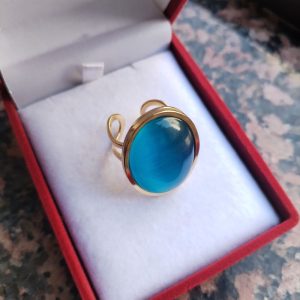 Rings Gold Stainless Blue Cat s eye
