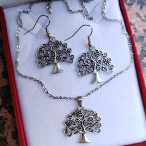 Complete set pendant-earrings-  tree of life stainless steel