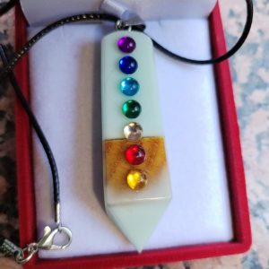 7 Chakra an unique wood epoxy resin hand made pendant